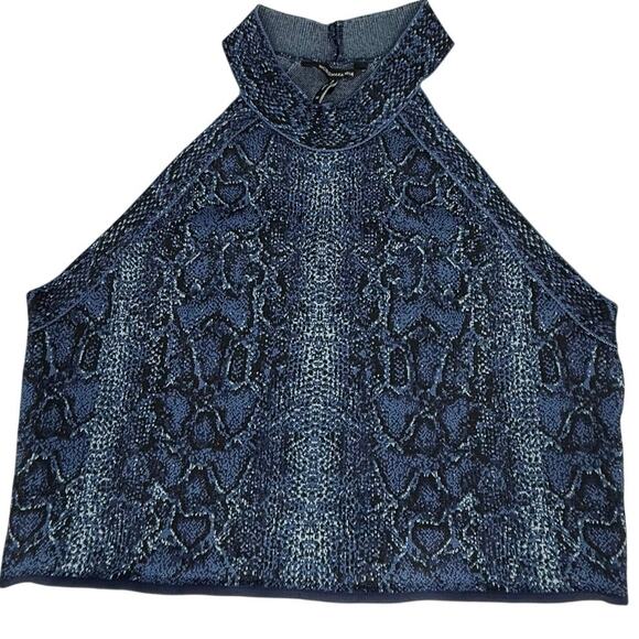 BCBG Maxazria Blue Snakeskin Halter Top Stretch Knit XL - Picture 1 of 4